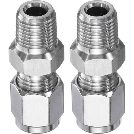 2pcs Compression Fitting 4mm OD x 1/8" Male Thread NPT Adapter Straight Stainless Steel Pipe Compression Fitting for Oil Gas Water (1/5)