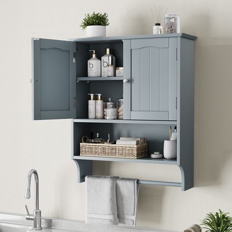 Mobile bagno sospeso salvaspazio ripiani nascosti MDF 56.8x19x70cm grigio chiaro