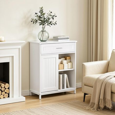 WOLTU Credenza Cucina con 1 Porta Scorrevole e 1 Cassetto, Ripiano Regolabile Bianco