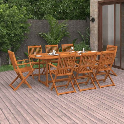 Set comedor de jardín 9 piezas madera maciza acacia 220x90x75cm (1/5)