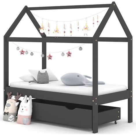 Kids Bed Frame  Dark Grey  Solid Pine Wood  70x140cm  Kids Bed Frame vidaXL (1/5)