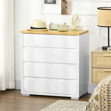 Cómoda Moderna con 4 Cajones Mueble Cajonera de Madera para Dormitorio Salón Habitación 70x37x75 cm Blanco y Natural (1/5)