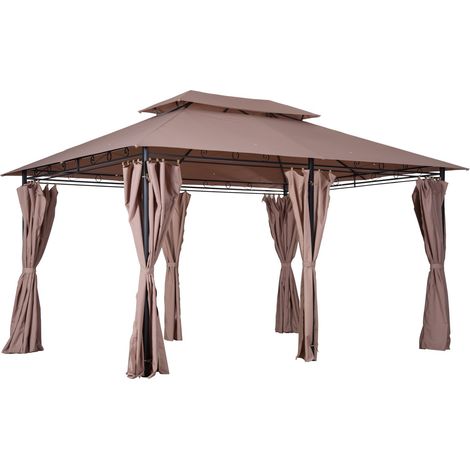 easycomfort gazebo da giardino 4x3m con doppio tetto e tende laterali in acciaio e poliestere, color cachi (1/5)