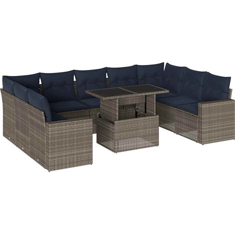 10-teiliges Gartensofa-Set mit Kissen, grau, Polyrattan vidaXL (1/5)