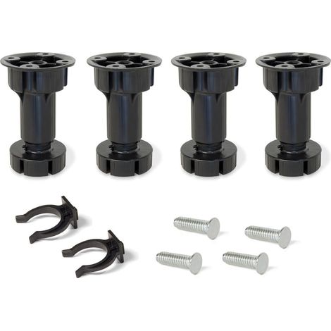 Pieds réglables noirs de 120 mm, lot de 4, avec accessoires pour cuisine/salle de bain, en plastique