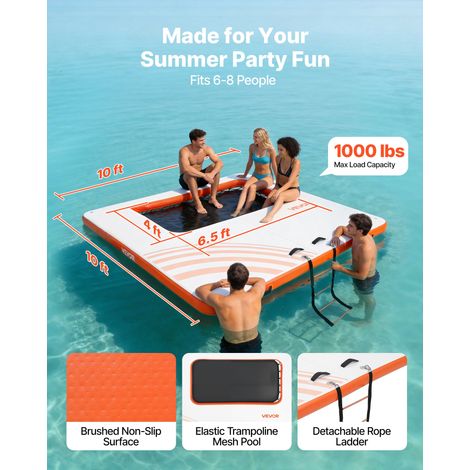 Quai Flottant Gonflable 3,05x3,05 m Plateforme de Quai Gonflable pour Piscine Plage Mer Lac Réunions de Famille Moments de Détente… (1/5)