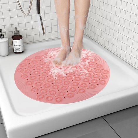 Tappetino doccia antiscivolo 55x55 cm, tappetino doccia antiscivolo rotondo, tappetino da bagno in PVC, tappetino da bagno con fori di drenaggio e ventose, senza BPA e lattice, lavabile in lavatrice (1/5)