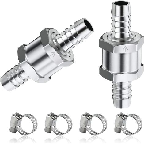 Lot de 2 clapets anti-retour de 16 mm pour carburant, valve anti-retour en aluminium, valve anti-retour pour essence, eau, chrome, système basse pression (1/5)