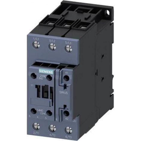 Contattore di potenza, AC-3e/AC-3, 41 A, 18,5 kW /400 V, tripolare, 230 V CA, 50/60 Hz, contatti ausiliari: 1 NA + 1 NC, morsettiera 3RT2035-1AL20