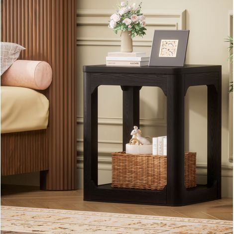 Set de 2 mesas auxiliares 50x40x60 cm negras en MDF con doble estante (1/5)