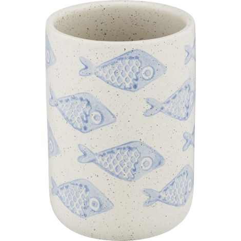 Wenko Denti Aquamarin, portaspazzolino e dentifricio, Ceramica, Beige/Blu, 8 x 11 x 8 cm (1/6)