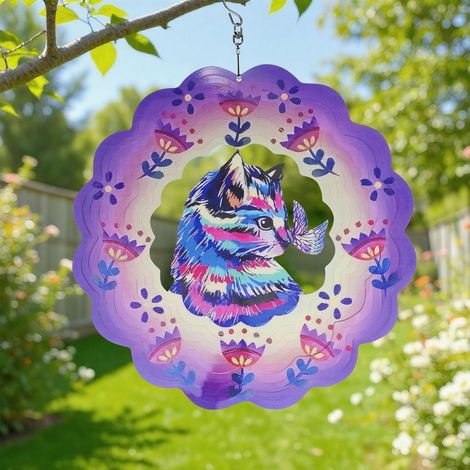 Carillon chat avec papillon, décoration suspendue 3D pour jardin et maison