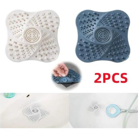 Couvercle de vidange - Filtre à Cheveux - Silicone - 2pcs - 13x13 CM - Bleu et Blanc (1/4)