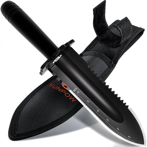Pelle de Jardin Robuste avec Étui de Transport  Petite Bêche à Double Tranchant Dentelé, Couteau de Jardinage pour le Jardinage et le Camping, avec Échelle Graduée (1/5)