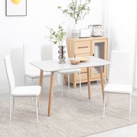 Lot de 4 chaises de salle à manger - avec pieds en acier - 41x50x97cm - similicuir, blanc (1/5)