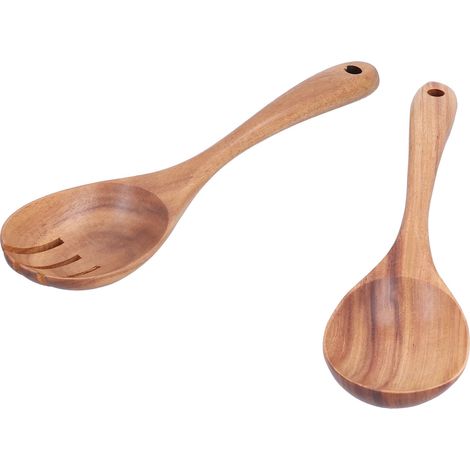 Cuillère et Fourchette en Bois Lot de 2, Set Mélangeur pour Cuisine Maison Bureau École Fête (1/5)