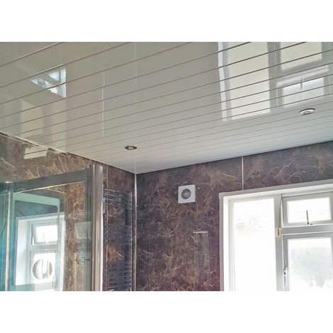 Bathroom Ceiling Cladding Panels White PVC 250x2600mm Pack of 4 - 2.6m2 (1/2)