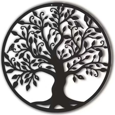 Arbre De Vie En Métal Décoration Murale Silhouette Art Pour Cadeau Intérieur Cadeau Extérieur Jardin Maison Décoration (Noir, 40x40cm) (1/4)