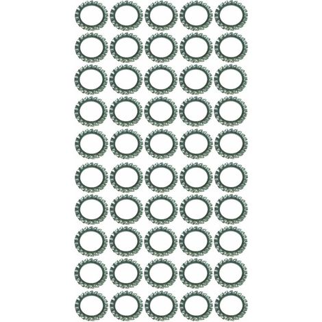 50x Rondelle évantail plate à denture extérieure rondelle frein dentelée en acier zingué DIN 6798 forme A Dent Blocage Fixation Vis Boulon Quincaillerie Electricité, M10x18x0,9mm (1/2)