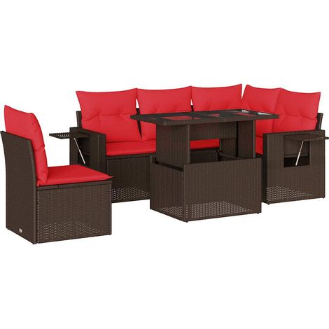 6-teiliges Gartensofa-Set mit Kissen, braun, Polyrattan vidaXL (1/5)