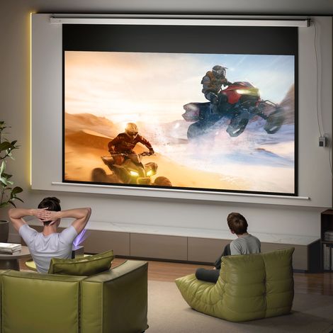 Écran de projection 293 x 193 cm (120 pouces) 16:9 HD 4K, électrique avec télécommande, blanc (1/5)