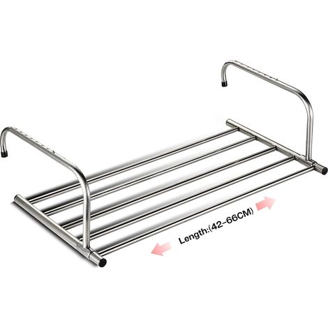 Séchoir à Linge Balcon/Radiateur/Mural, Etendoir à Linge Pliable en Acier Inoxydable, Télescopique Sèche Linge Suspendu (Longueur: 42-66 cm) (1/5)