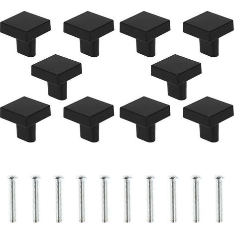 Lot de 10 Bouton de Porte Carrée Poignées de Meuble en Alliage de Zinc avec Vis pour Armoire Tiroir Commode Noir (1/5)