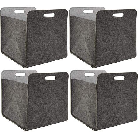 Lot de 4 Boîte de Rangement Feutre 33x33x38 cm Kallax Panier Feutrine Étagère IKEA Gris
