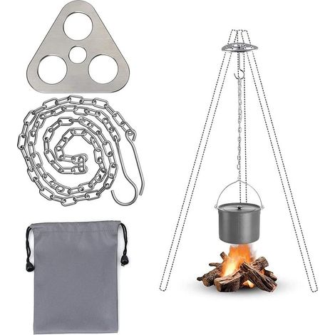 Équipement de Gril de Trépied de Feu de Camp, Planche de Gril de Trépied de Camping en Acier Inoxydable Portables (1/5)