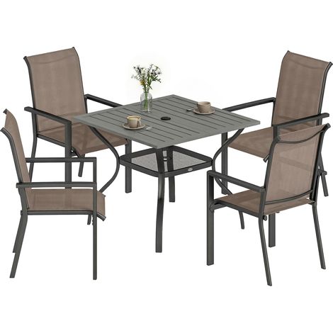 Outsunny 5 Pieces Outdoor Dining Set for 4, Grey and Khaki (1/5)