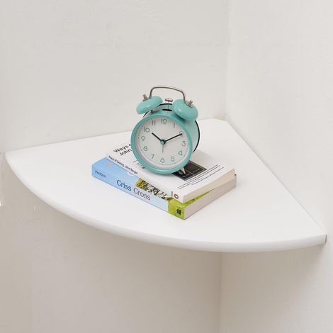 Étagère d'angle Blanche Flottante en Bois de chêne Naturel, étagère Murale à extrémité Ronde, Solution d'étagère Flottante pour Haut-Parleur Flottant, Petit Support d'angle pour Plantes, (1/5)