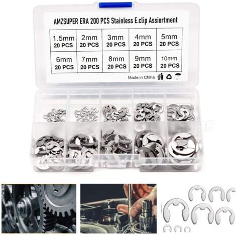E Clip Anneau 304 Inox Circlips Exterieur Assortiment De Circlips 1.5/2/3/4/5/6/7/8/9/10Mm Divers Usages 200Pcs