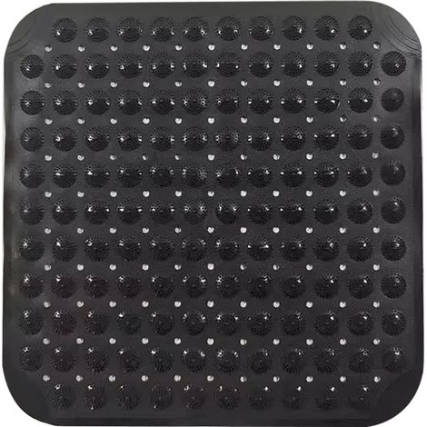 Alfombrilla de ducha antideslizante, 48 x 48 cm, con ventosas, cuadrada, para baño, masaje, lavable a máquina, cuadrada, color negro (1/5)