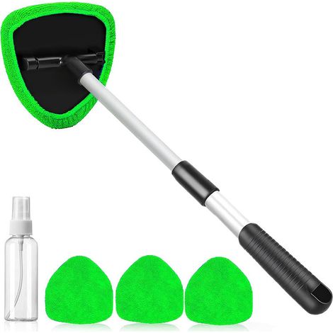 Kit per la pulizia del parabrezza, per la pulizia dei vetri interni dell'auto, con manico retrattile e 3 panni in microfibra riutilizzabili facili da installare, set di spazzole tergicristallo per aut