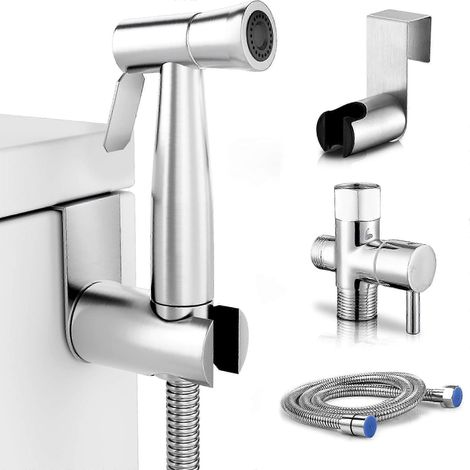 Kit de douchette WC portable en acier inoxydable, bidet de salle de bain avec pression d'eau réglable (1/5)