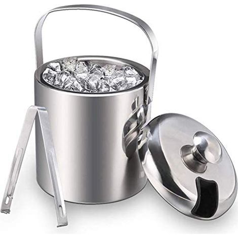 Seau À Glace - Acier Inoxydable Double Paroi 1,2 L - Pour Vin Champagne Bière - 14 × 25 Cm - Argent (1/5)