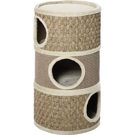 CASETTA CUCCIA PER GATTI TIRAGRAFFI A TORRE 3 NICCHIE CORDA IN SISAL ALGA MARINA (1/5)