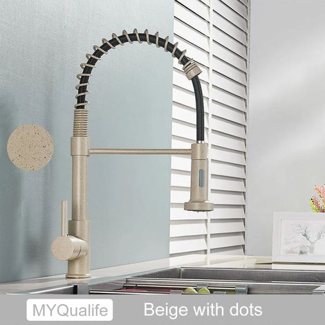 Robinet d'évier de cuisine (à pois beiges) avec poignée unique et mécanisme à ressort, support de suspension pour salle de bain et cuisine (1/2)