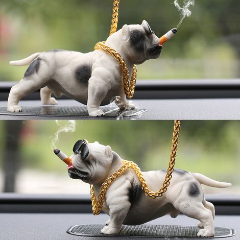 Figurine chien en résine realisticiste mignonne decoration tableau de bord voiture ornement intérieur blanc statue canin (1/5)