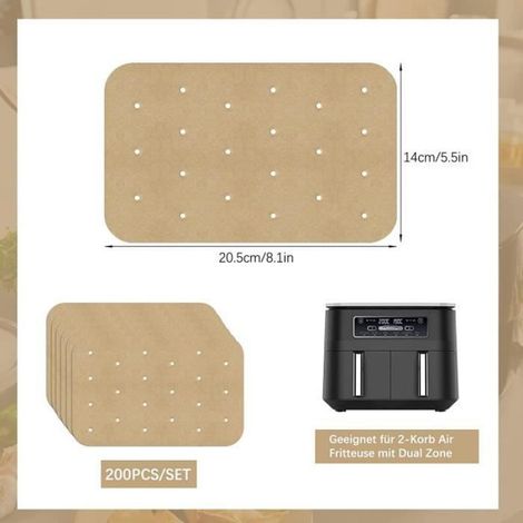 Lot De 200 Feuilles De Papier Sulfurisé Pour Friteuse à Air Chaud Accessoires Pour Dual Air Fryer Papier Sulfurisé Antiadhésif (1/4)