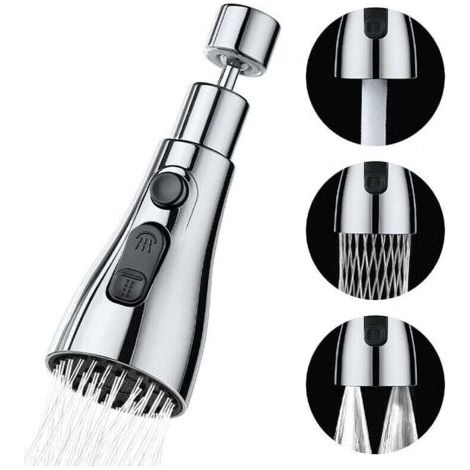 Douchette Robinet Cuisine 3 Modes- 360 Degres Embout pour Robinet Cuisine, Tete de Robinet, Mitigeur Evier Douchette, Rallonge pour Robinet de Cuisine (Argent)