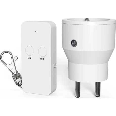 Prise Telecommande sans Fil, Prises Télécommandées Programmable 2300W, Portée 80M, Puissance dissipée Faible, Économie d'Énergie, Pile Incluse, Blanc (1/5)