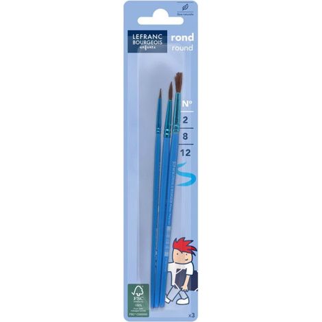 Pinceaux - COLOR&CO - N° 2, 8, 12 - Fibres naturelles - Idéal pour enfants - Mixte