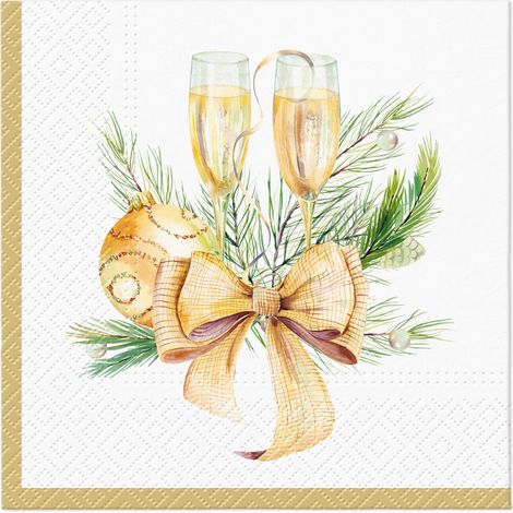 20 serviettes en papier 33 x 33 cm Coupe de champagne noel fete