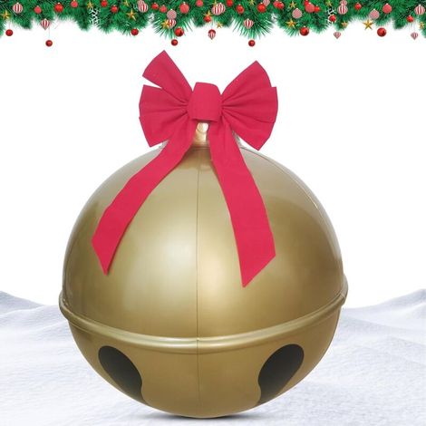 Campana di Natale gonfiabile gigante, palla gonfiabile in PVC decorata con fiocco rosso, decorazione natalizia per esterni per cortile, piscina, prato, veranda, decorazione - 60 cm -Crezuo