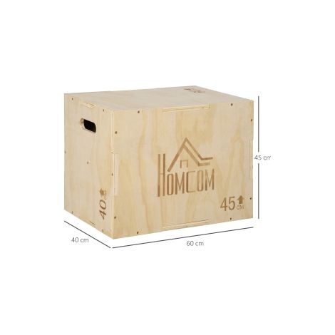 Boîte de plyométrie, box de saut en bois, plateforme plyométrique avec poignée pour la maison, 45 x 40 x 60 cm, bois naturel (1/5)