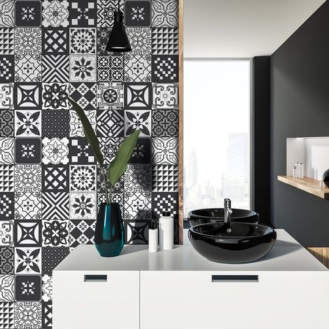 Sticker Mural Carrelage adhésif Cuisine Salle de Bain - 9 STICKERS CARREAUX DE CIMENT AZULEJOS NOLWENIA - 9stickers15x15cm (1/5)