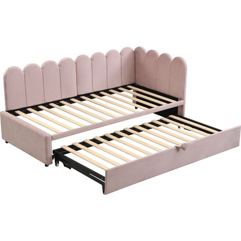 Sofá cama esquinero 2 en 1 de terciopelo rosa 90 x 200 cm HOMVRA (1/5)