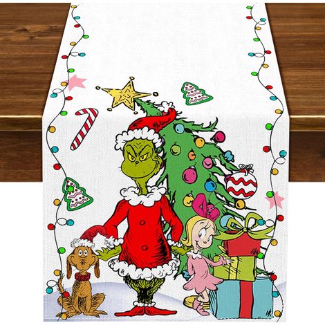 Chemise De Table De Noël - Thème Whoville - Pour Décoration De Cuisine Ou Îlot Central - 228 Cm