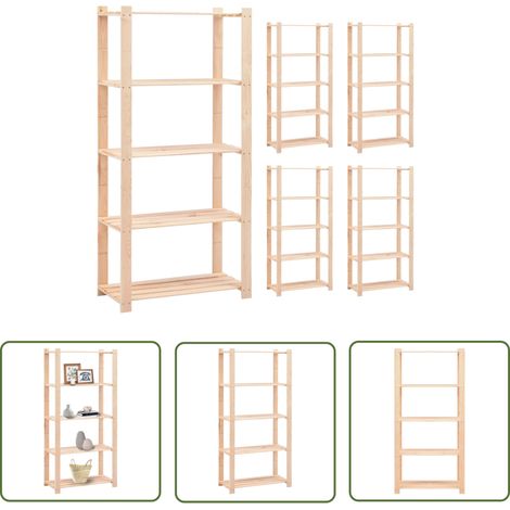 The Living Store Étagères de rangement à 5 niveaux 5 pcs 80x38x170 cm Pin 250 kg - Etagere De Rangement - Étagères Murales - Rangement Intérieur - Meuble De Rangement - Bibliothèque Industrielle (1/5)